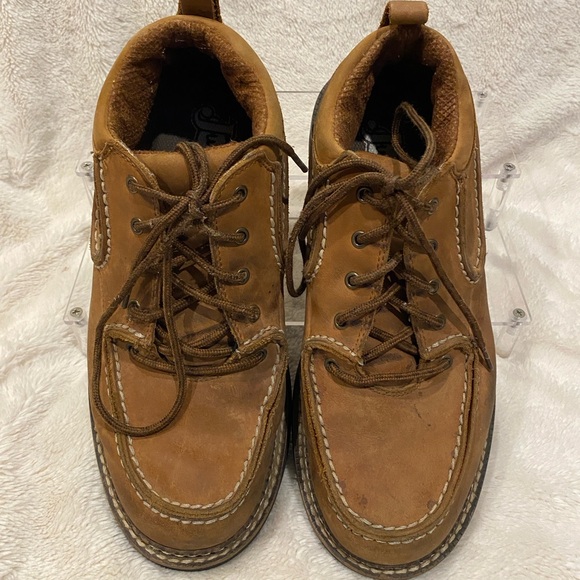 Men's Justin Leather Casual Moc Toe Lace-up Boots Shoes Brown Size 9.5 M GC - Picture 1 of 12